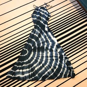 Promesa maxi dress, elastic waist. Blue & white tie dye, size small